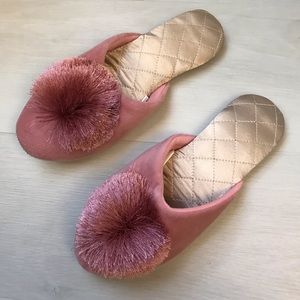 Pink Gold Pom Pom Slippers - Medium